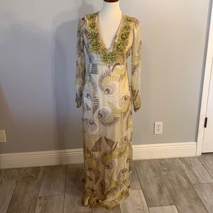[ANTIK BATIK] Pattern Beaded Silk Maxi Dress - Size Small